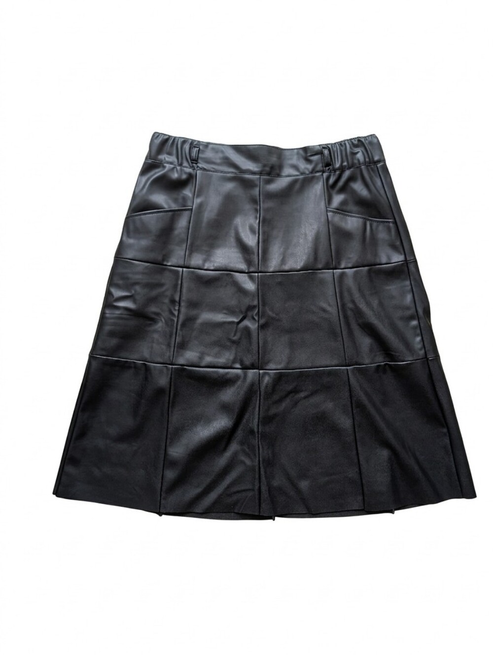 Cato Black Faux Leather Paneled A-Line Skirt